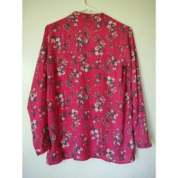 Joan Rivers blouse size 4 semi sheer pink floral pintucks long sleeve - Picture 4 of 4
